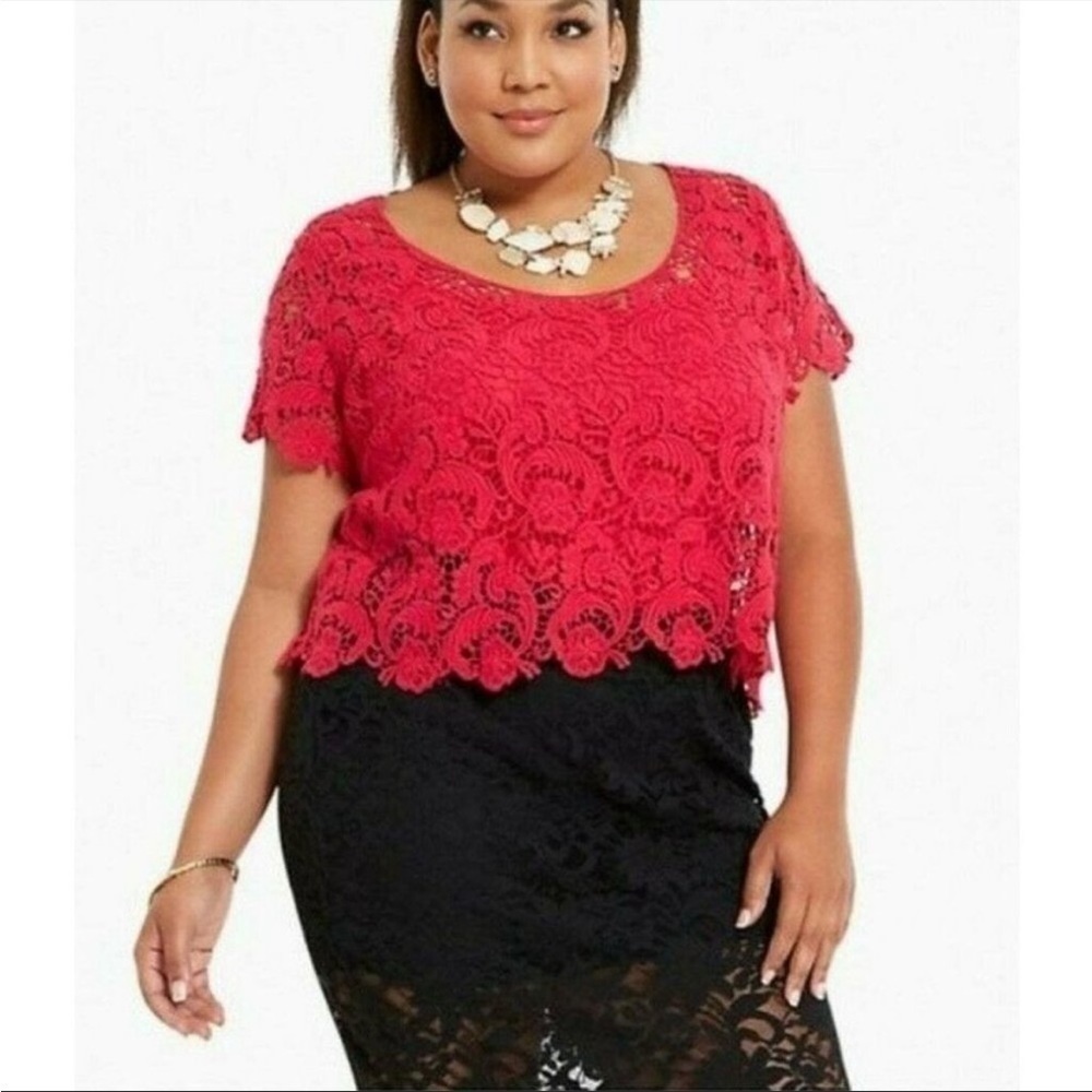 Torrid Womens Pink Short Sleeve Scoop Neck
Cotton Crochet Crop Top Plus Size 0